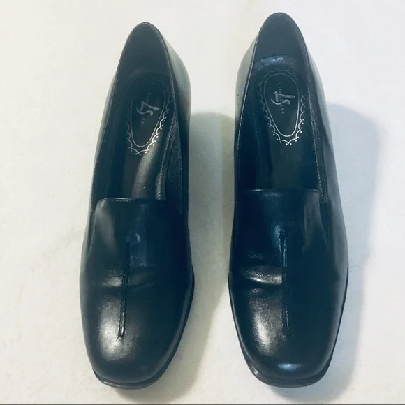 Life Stride Black Leather Block Heel Slip On Jungle Loafers Sz 7W - Picture 4 of 8